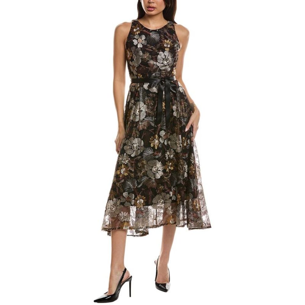 Tahari Asl Womens  Floral Midi Dress, Brown